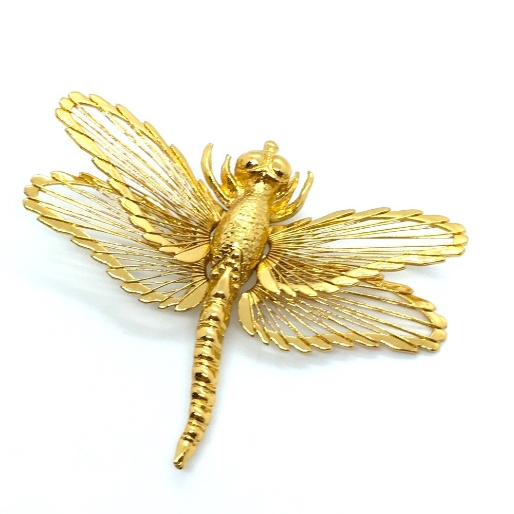 MONET Gold Tone Dragonfly Brooch Vintage